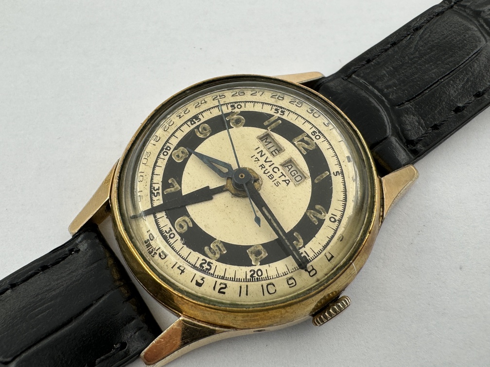 Vintage INVICTA Triple Calendar Gold Plated Manual Winding - WORKING - 31 mm - Image 2