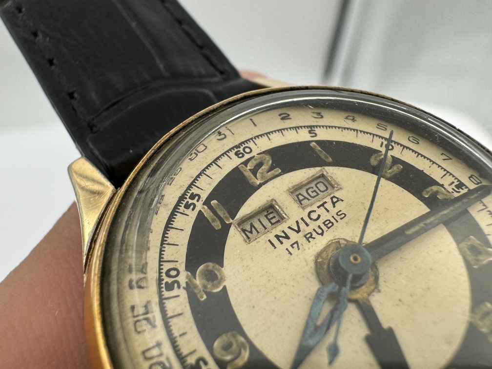 Vintage INVICTA Triple Calendar Gold Plated Manual Winding - WORKING - 31 mm - Image 6