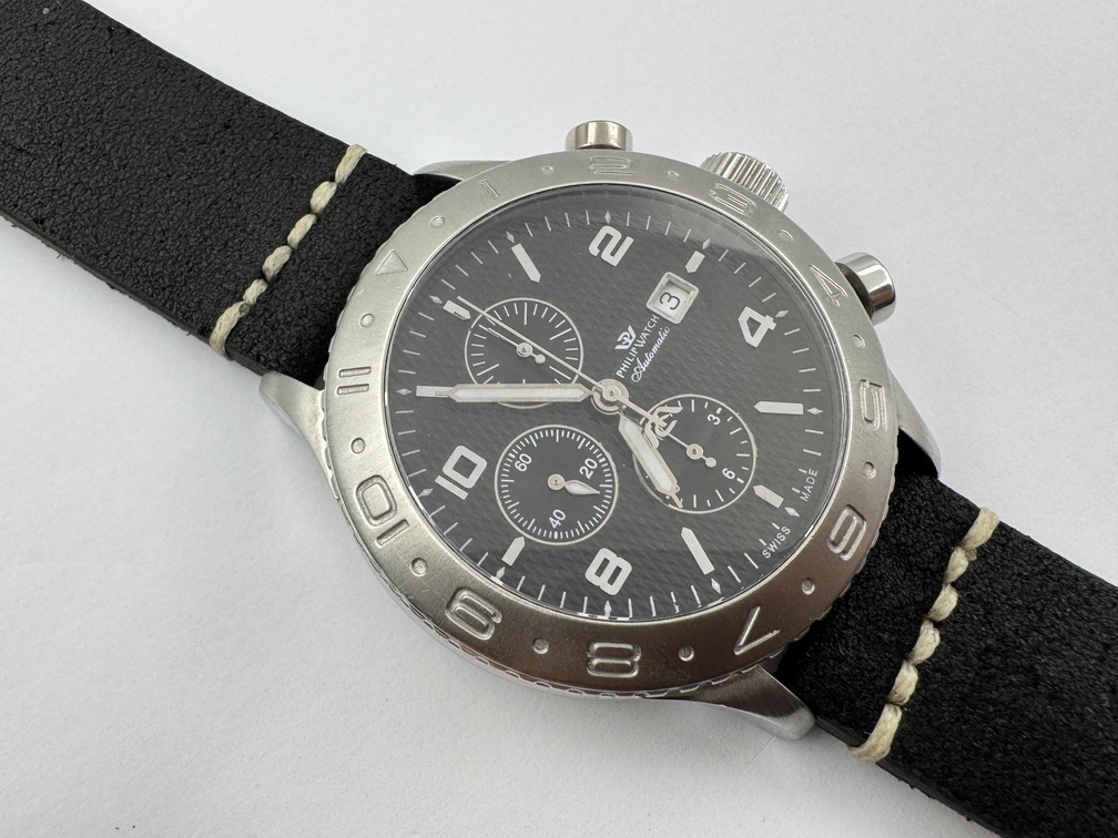 PHILIP WATCH Chronograph Cal Valjoux 7750 Automatic Black Waffle Dial - 48 mm - Image 3