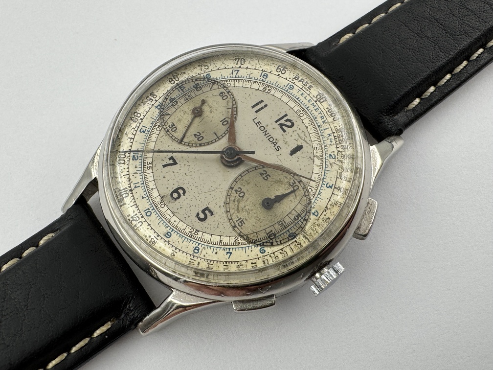 Vintage LEONIDAS Manual Wind Chronograph Cal Landeron 48 Chrome Plated - 35 mm